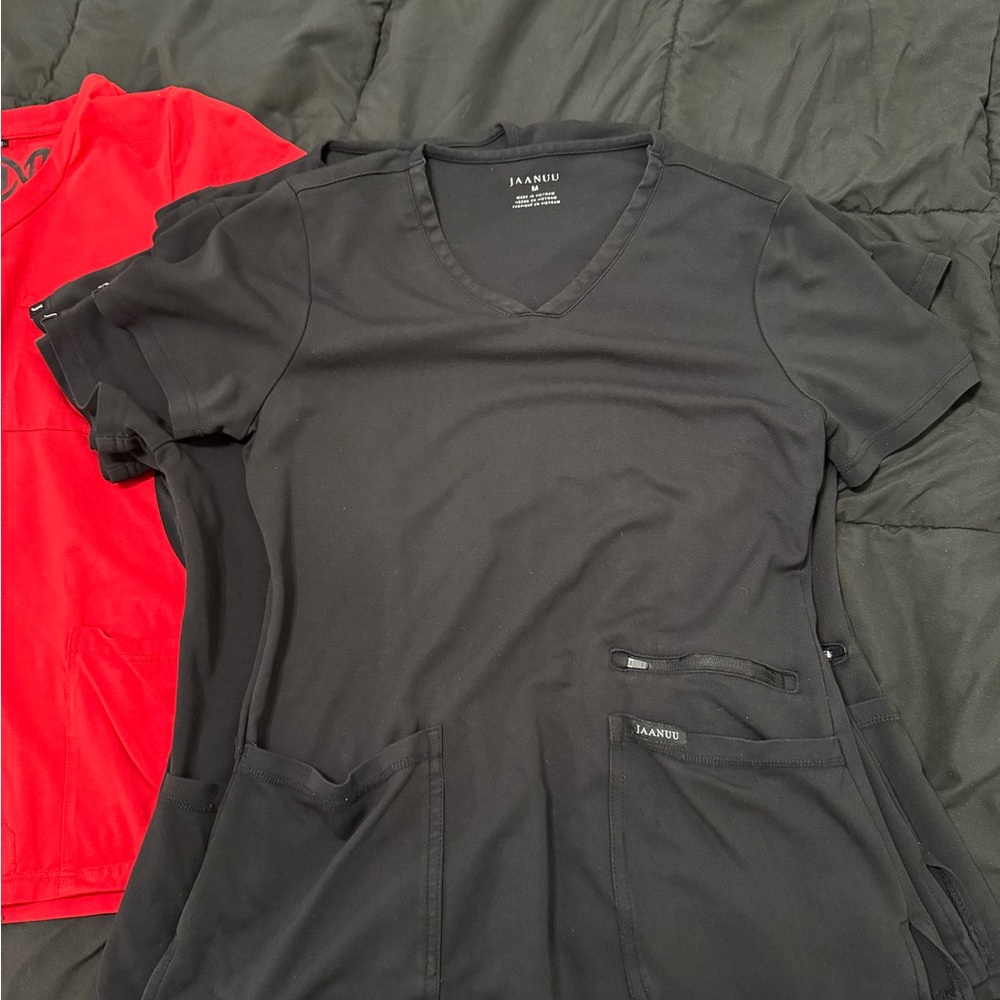 Jaanuu Black and Red Scrub Tops